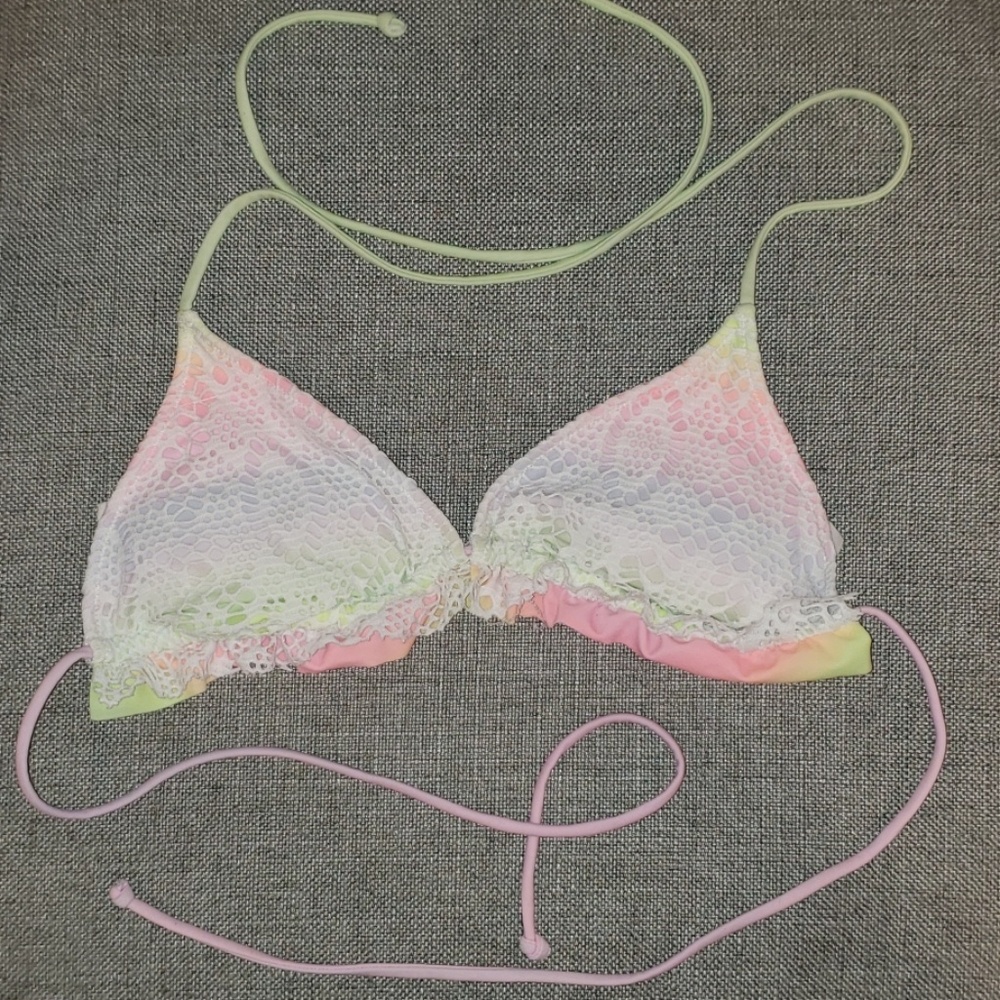 White and Rainbow Crocheted Bikini Top